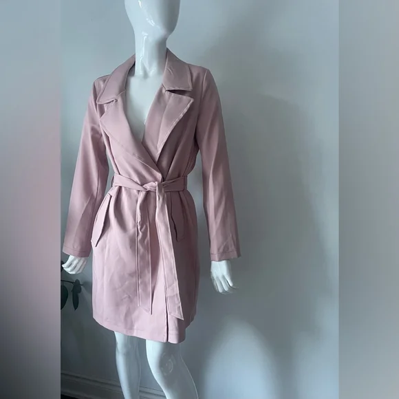 JOHN + JENN Blush Pink Belted Trench Coat Large - Picture 3 of 6